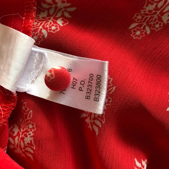 Lucky Brand XS Peasant Blouse Bright Red Chiffon Printed Bohemian Cowgirl - Picture 6 of 7